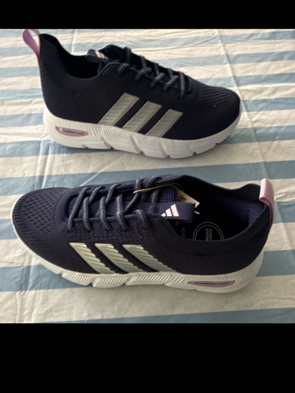 Adidas Cloudfoam Flex Slounge Wide Black White Womens 5.5 Mens 4.5 KI3456